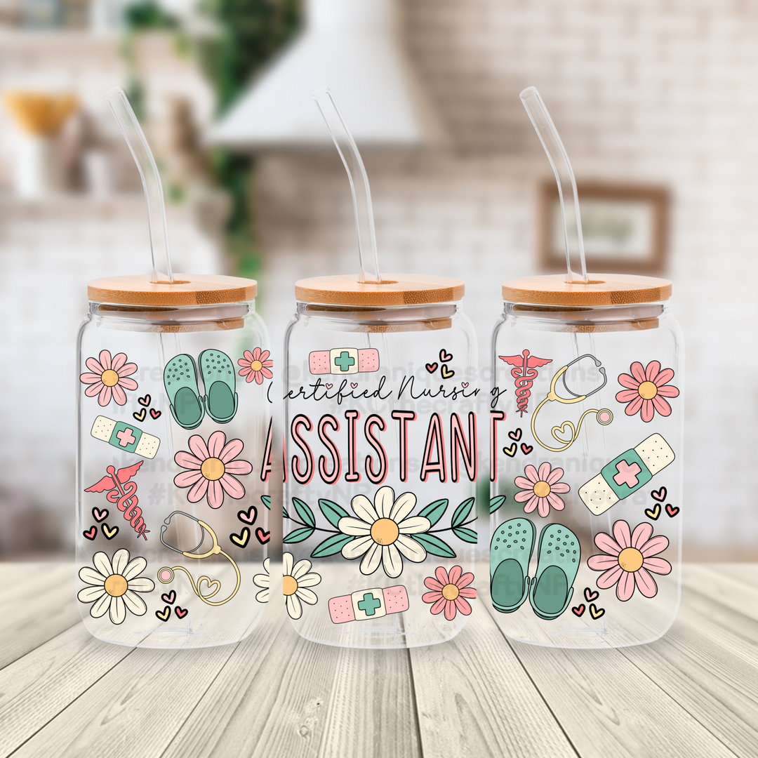 16 oz glass can with bamboo lid and straw-Certified Nursing Assistant