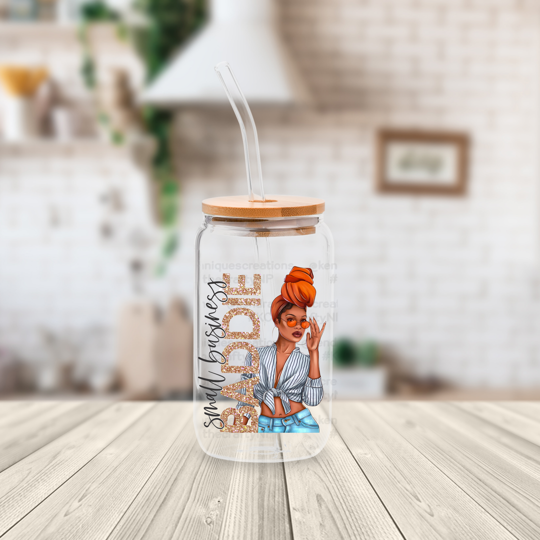 16 oz glass can with bamboo lid and straw-Small business baddie