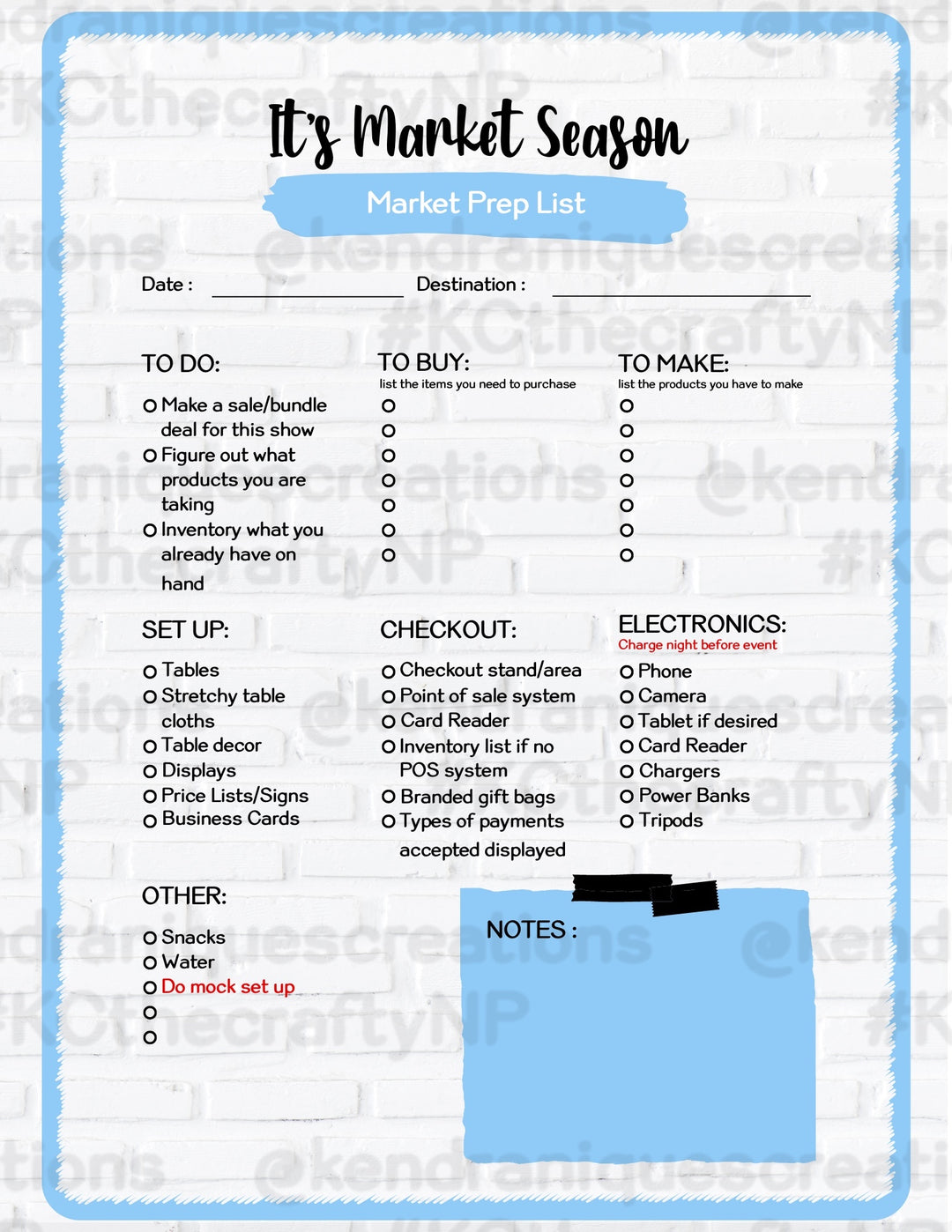 SBB: Template-Market Prep Checklist