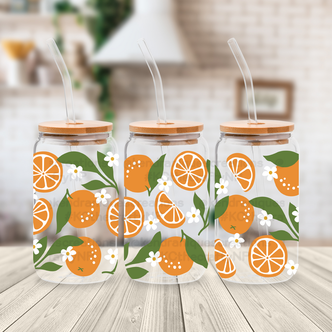 16 oz glass can with bamboo lid and straw-Orange