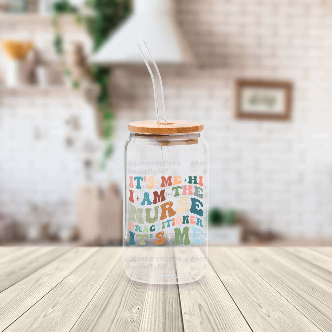 16 oz glass can with bamboo lid and straw-Hi it's me...Nurse practitioner