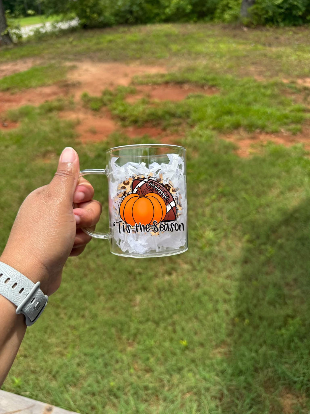 15 oz clear glass mug-Tis the season