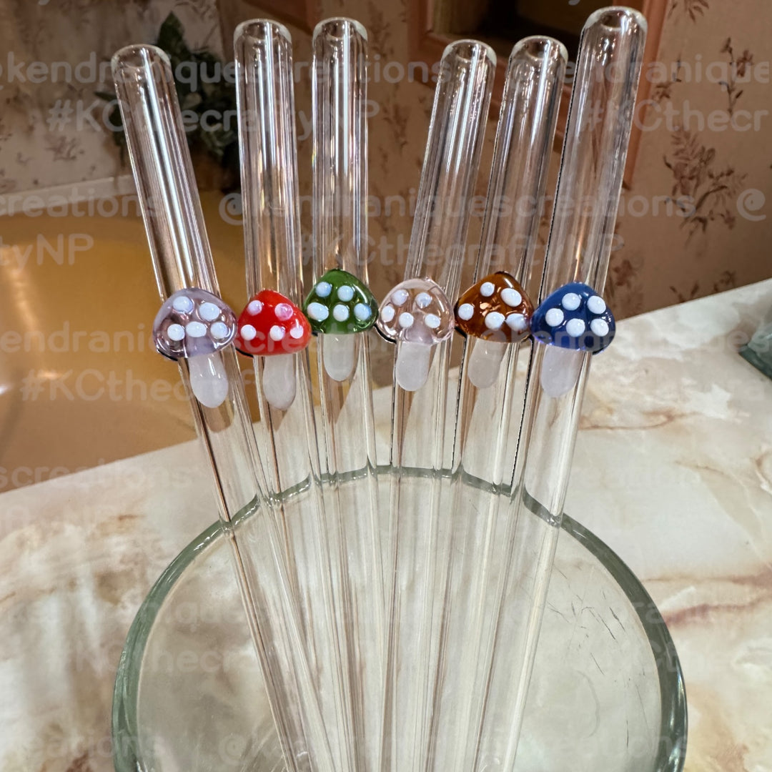 Glass Straw, Charm-Mini Mushroom