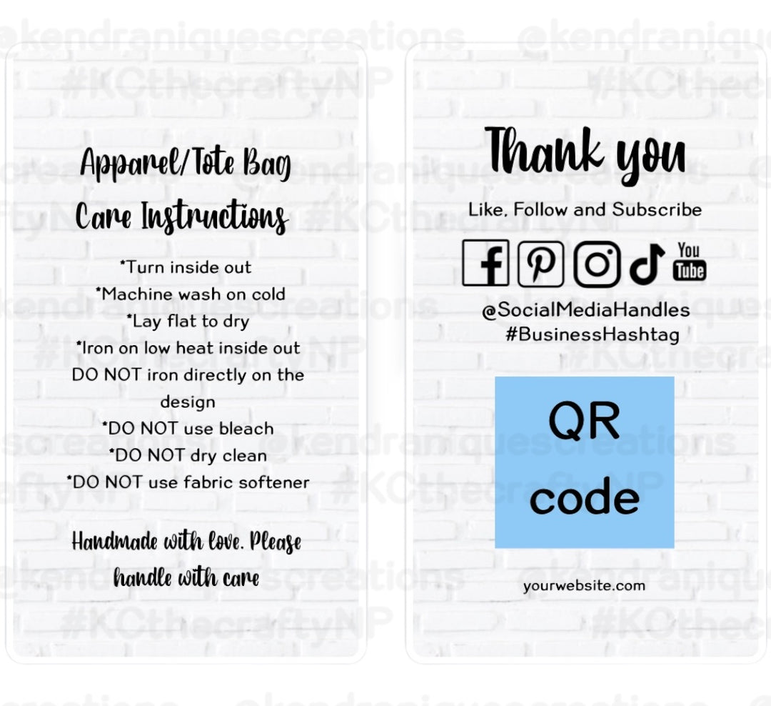 SBB: Template-Care instructions/thank you hang tag