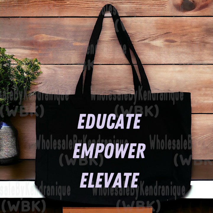 15x13x4 inch Educate, Empower, Elevate black tote