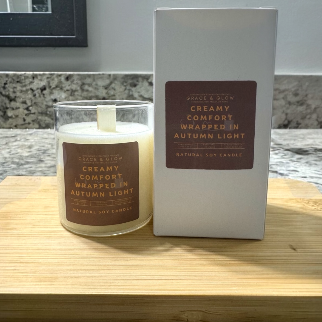 Soy Wax Candle | Fall Collection | Creamy Comfort Wrapped in Autumn Light | Grace &amp; Glow