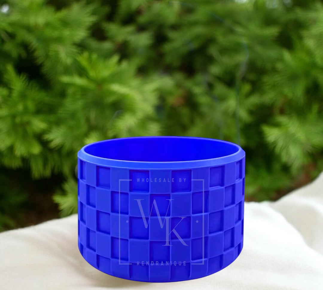 Silicone (Checkered Blue) tumbler boot for popular 40 oz tumblers and glass cans