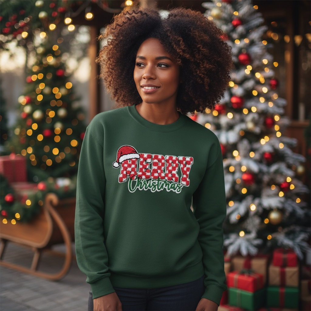 Sweatshirt-Checkered Merry Christmas