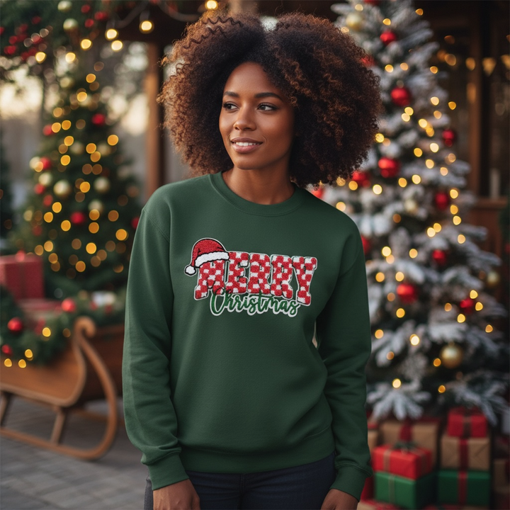 Sweatshirt-Checkered Merry Christmas