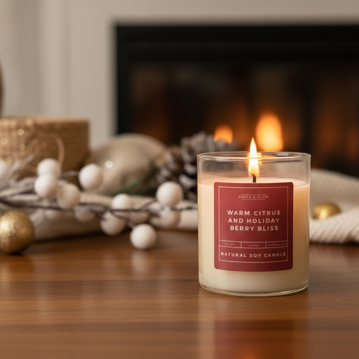 Grace & Glow: Holiday Candle - Warm Citrus and holiday berry bliss