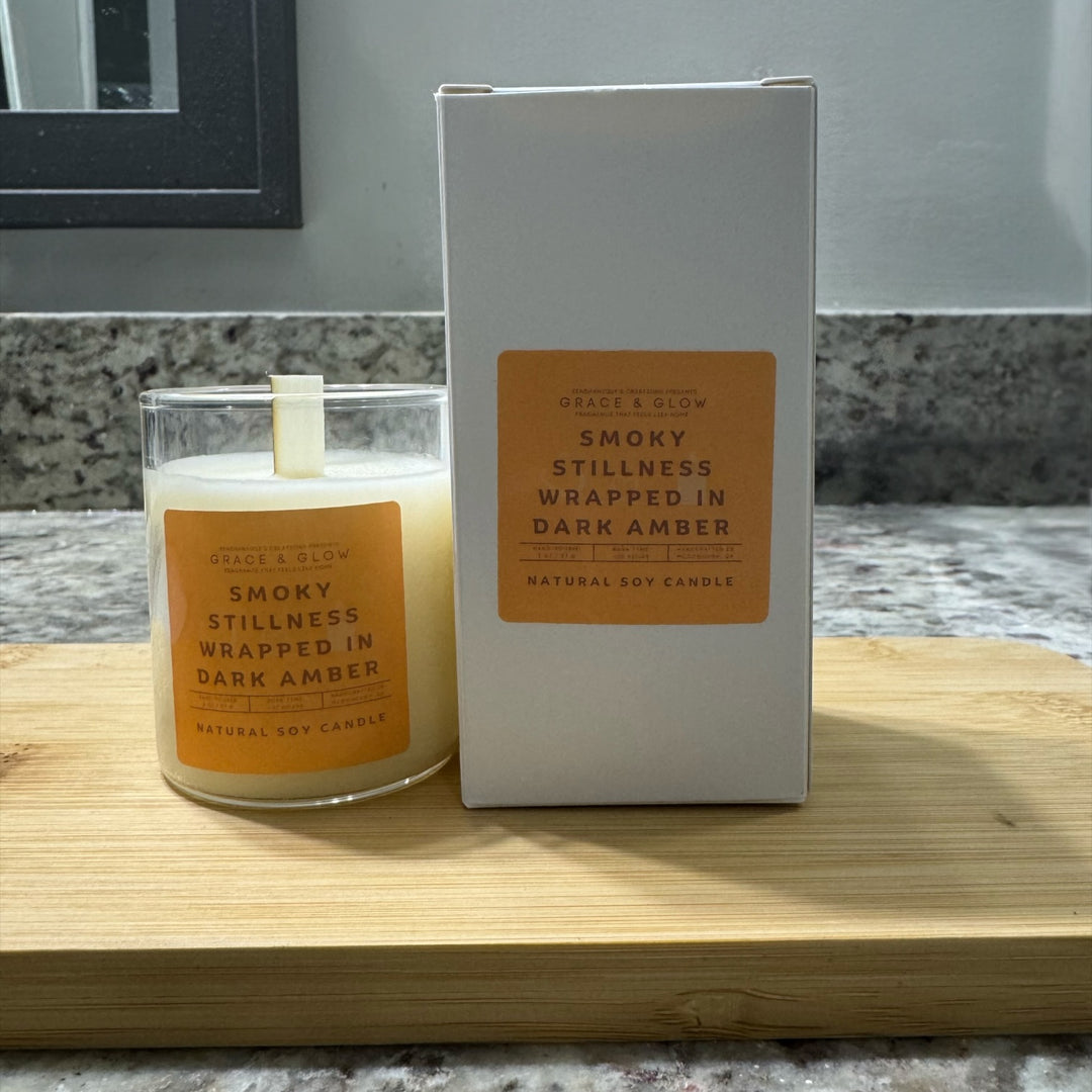 Soy Wax Candle | Fall Collection | Smoky Stillness Wrapped in Dark Amber | Grace &amp; Glow