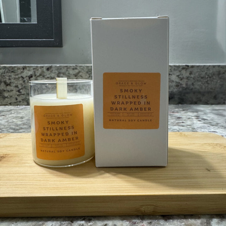 Soy Wax Candle | Fall Collection | Smoky Stillness Wrapped in Dark Amber | Grace &amp; Glow