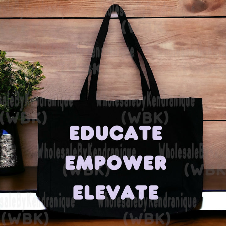 15x13x4 inch Educate, Empower, Elevate black tote