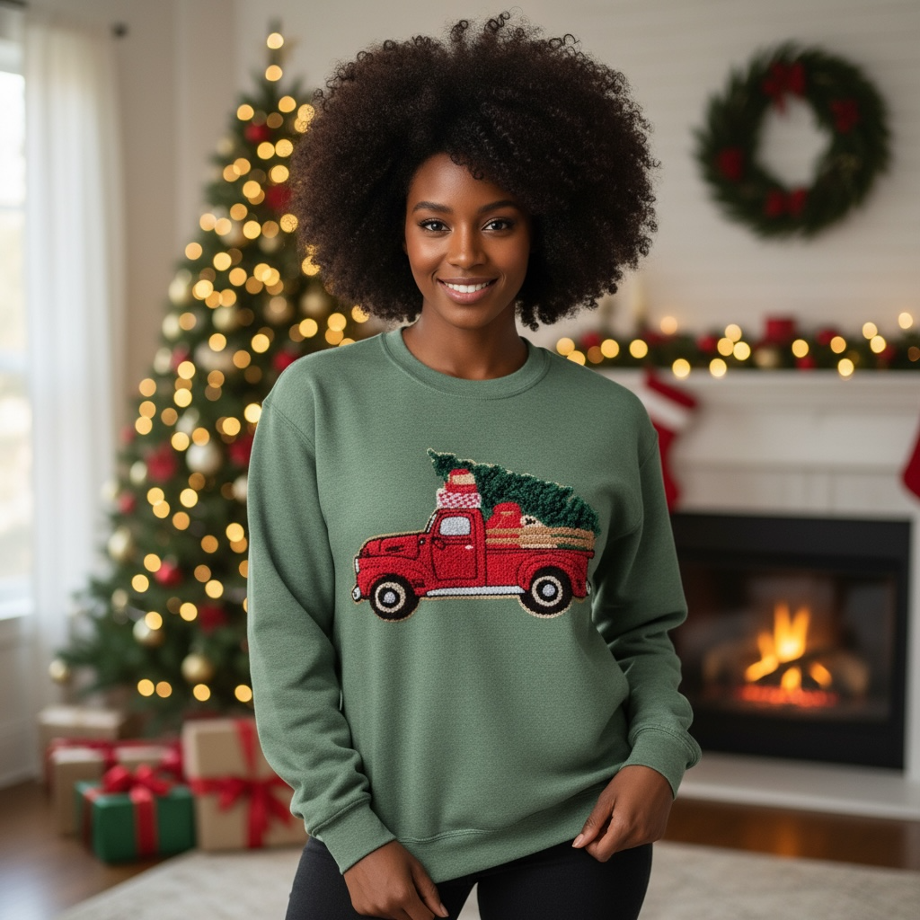 Sweatshirt-Christmas truck and tree