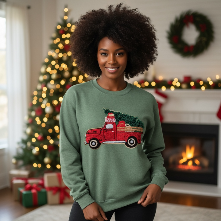 Sweatshirt-Christmas truck and tree