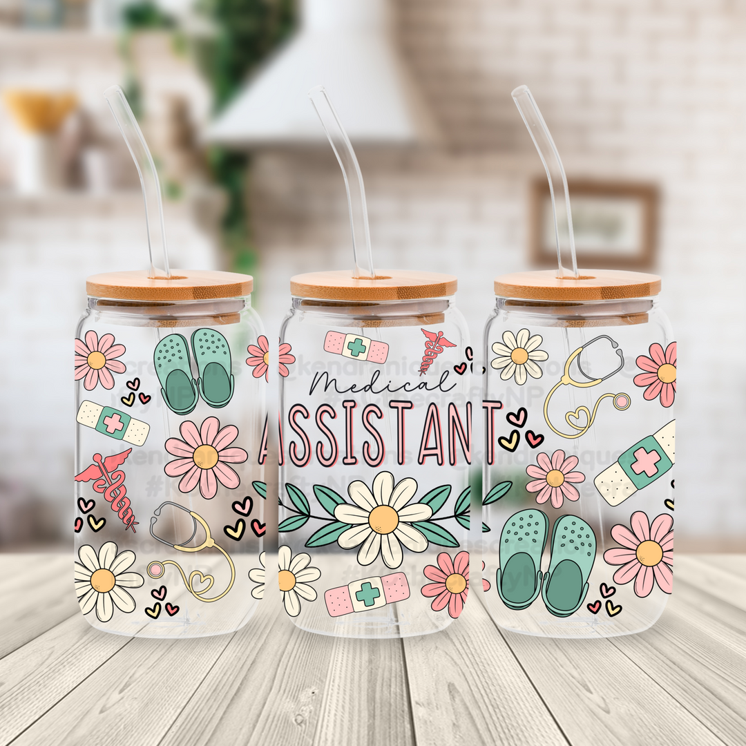 16 oz glass can with bamboo lid and straw-Medical Assistant