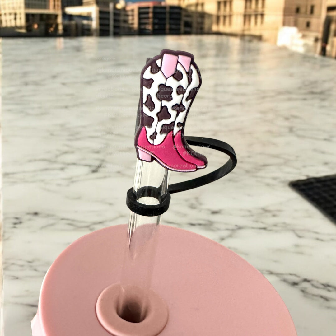 Straw toppers- Western hot pink boot