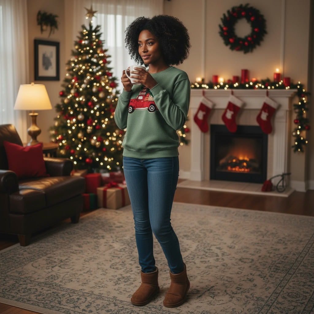 Sweatshirt-Christmas truck and tree