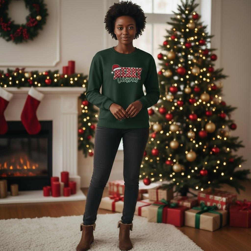 Sweatshirt-Checkered Merry Christmas