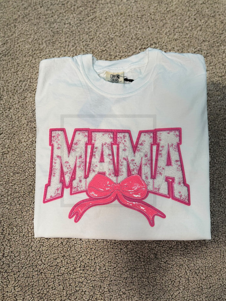 T shirt-Chenille Patch, Mama (White)