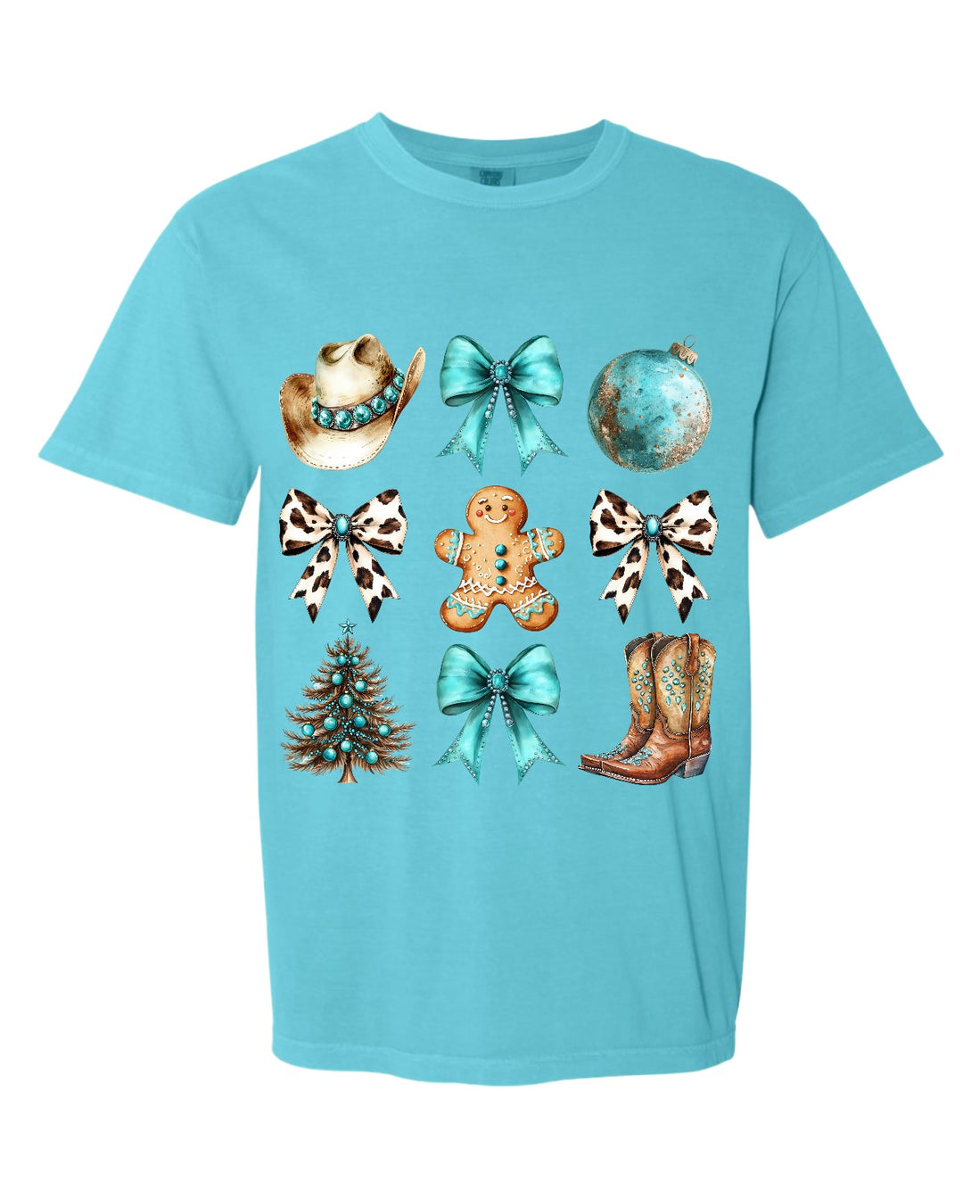 Western Christmas Gingerbread short sleeve t-shirt (Teal)