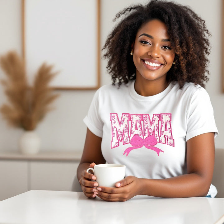 T shirt-Chenille Patch, Mama (White)