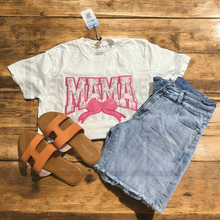 T shirt-Chenille Patch, Mama (White)