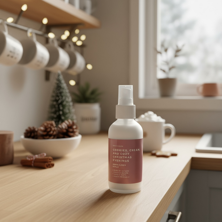 Grace & Glow Holiday Room & Linen Spray – Cookies, Cream, and Cozy Christmas Evenings