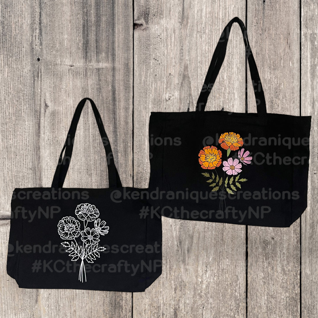 Floral Tote-13x15x4 inches with top zipper and inside zippered pouch