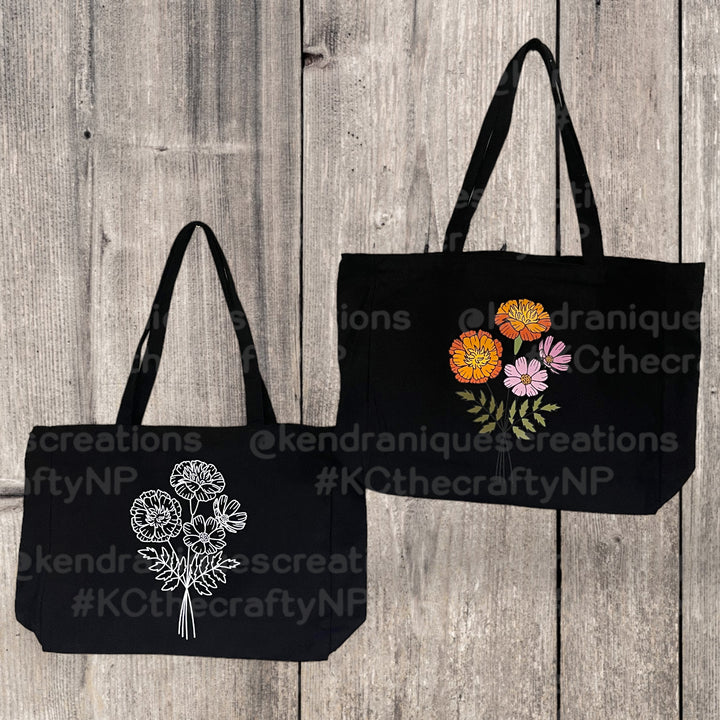 Floral Tote-13x15x4 inches with top zipper and inside zippered pouch