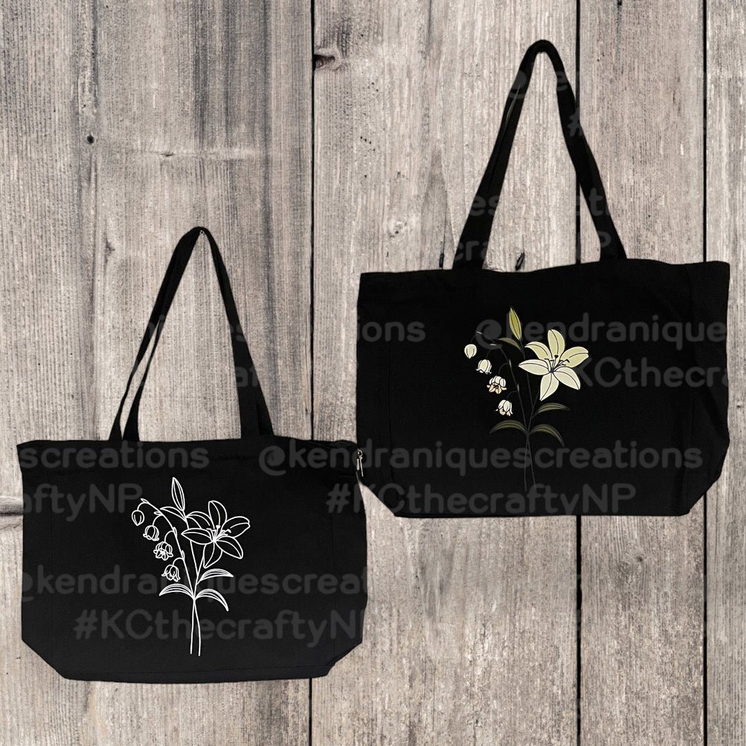 Floral Tote-13x15x4 inches with top zipper and inside zippered pouch