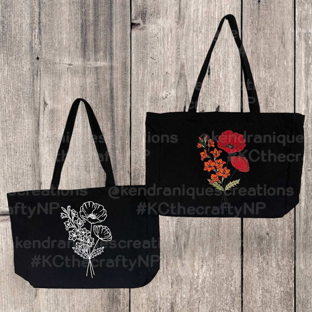 Floral Tote-13x15x4 inches with top zipper and inside zippered pouch