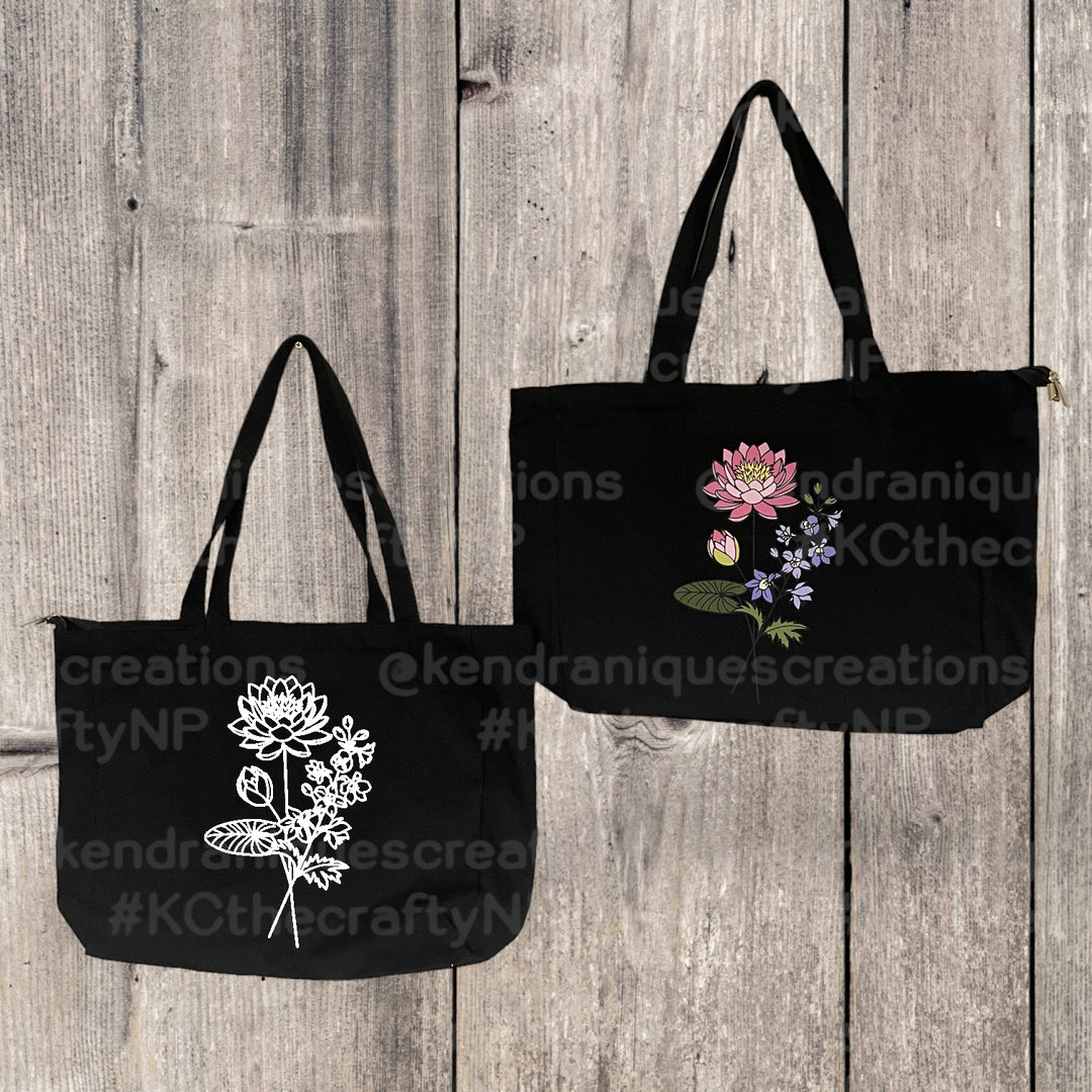 Floral Tote-13x15x4 inches with top zipper and inside zippered pouch