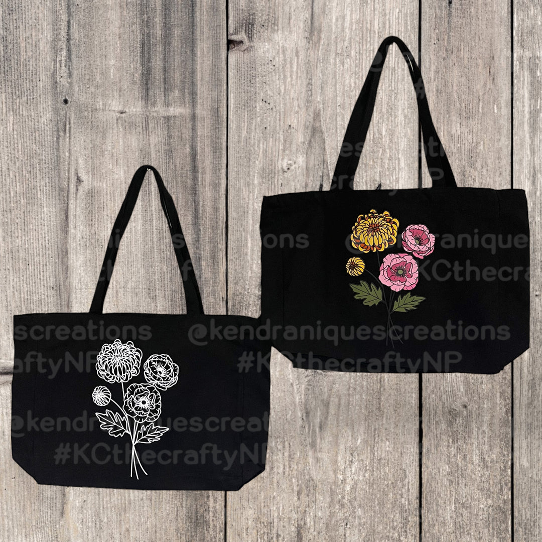 Floral Tote-13x15x4 inches with top zipper and inside zippered pouch