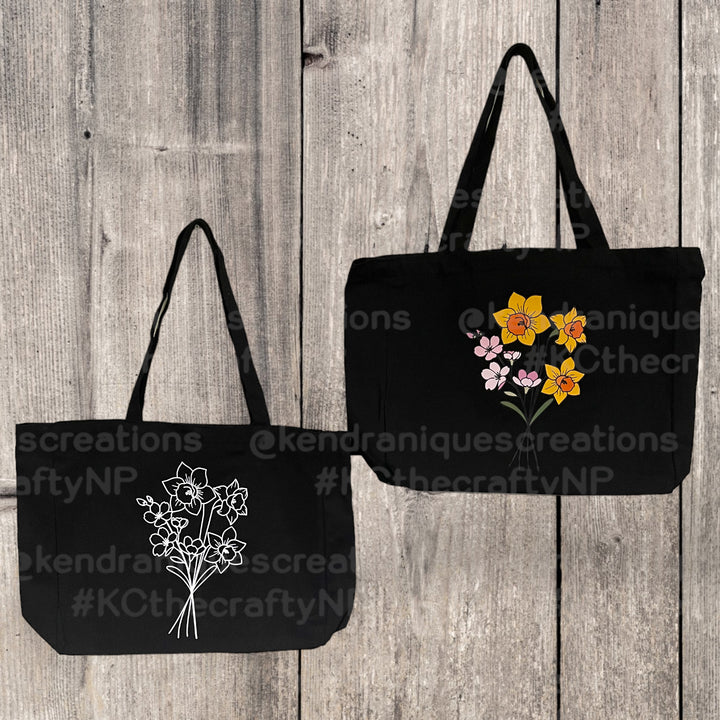 Floral Tote-13x15x4 inches with top zipper and inside zippered pouch