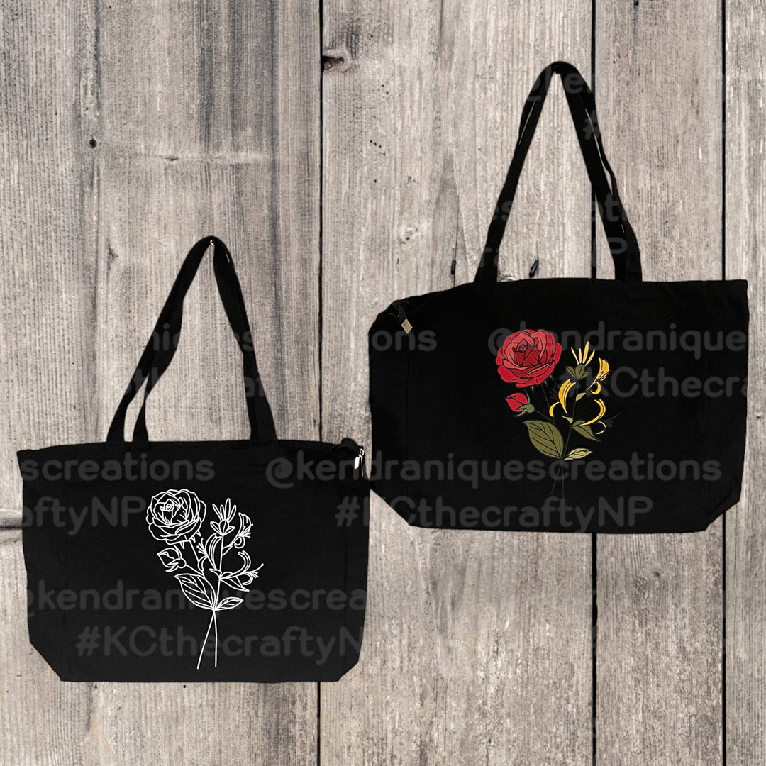 Floral Tote-13x15x4 inches with top zipper and inside zippered pouch