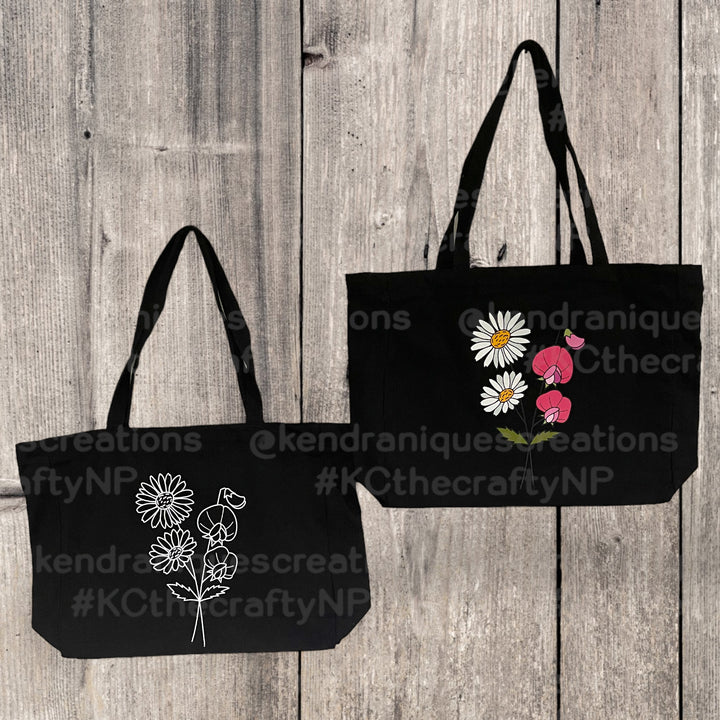 Floral Tote-13x15x4 inches with top zipper and inside zippered pouch