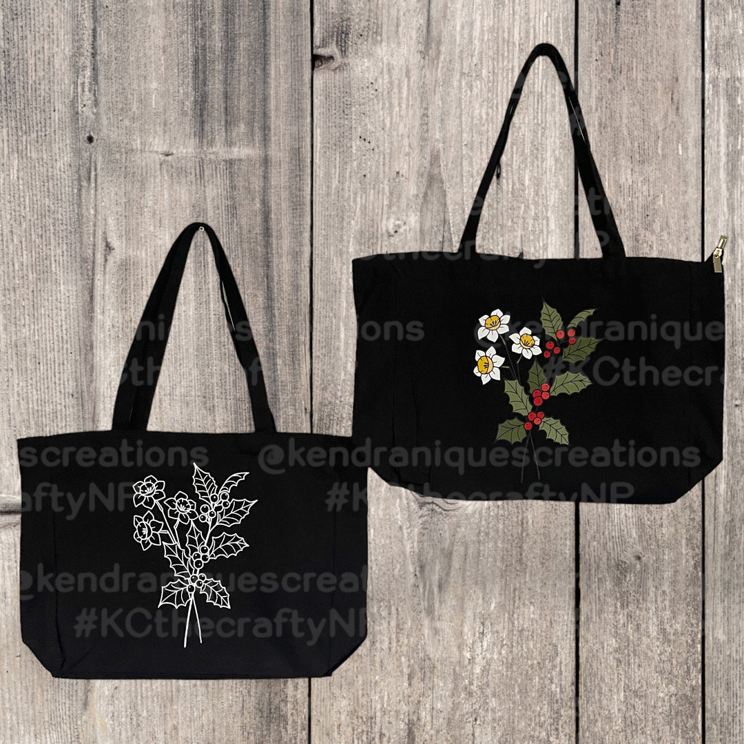 Floral Tote-13x15x4 inches with top zipper and inside zippered pouch