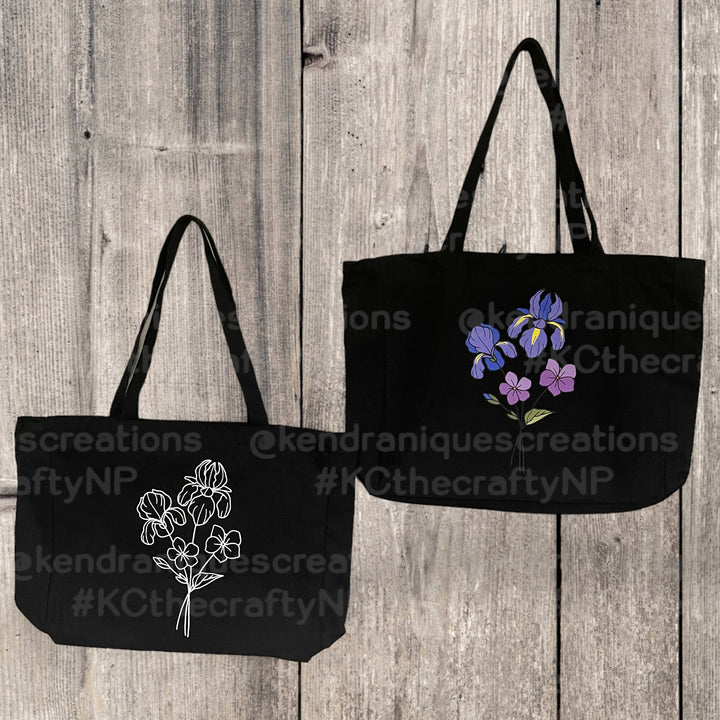 Floral Tote-13x15x4 inches with top zipper and inside zippered pouch