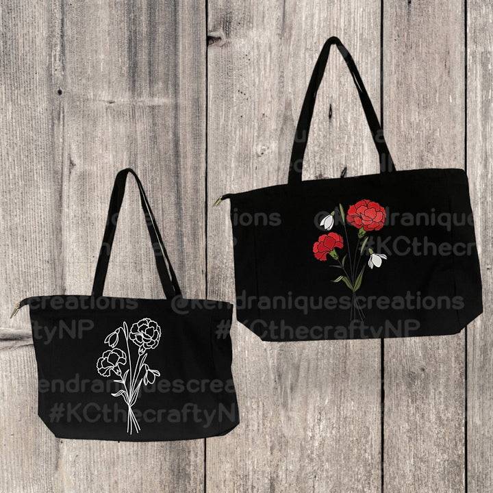 Floral Tote-13x15x4 inches with top zipper and inside zippered pouch