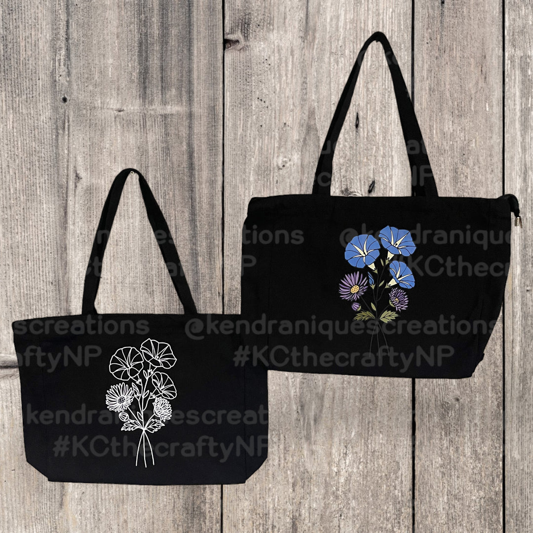 Floral Tote-13x15x4 inches with top zipper and inside zippered pouch
